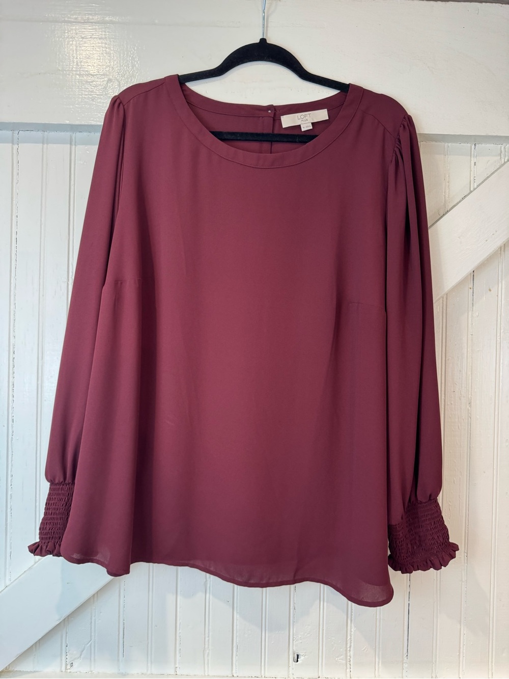 LOFT Plus Burgundy Smocked Cuff Blouse Size 16 - Picture 2 of 11